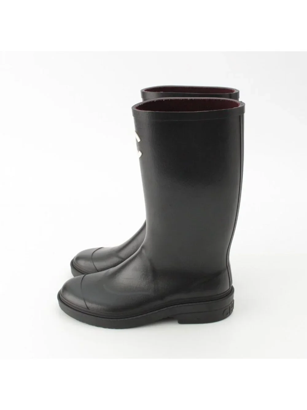 Chanel Rubber CC Logo Rain Shoes Boots Black